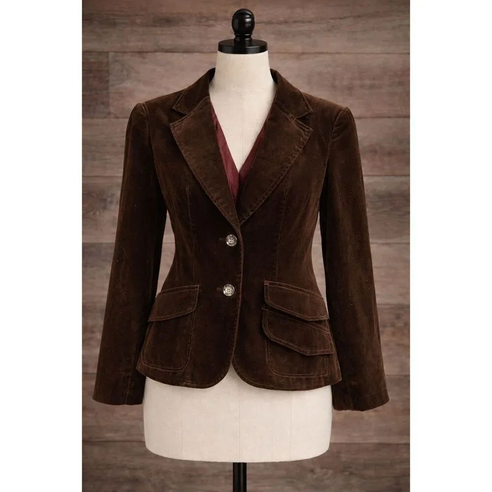 Vintage Union Made Velour Blazer Jacket Brown Size 9 Retro Tailored Classic